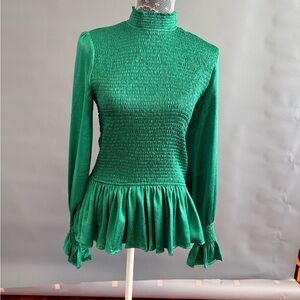 AKIRA Vibrant Green Smocked Top